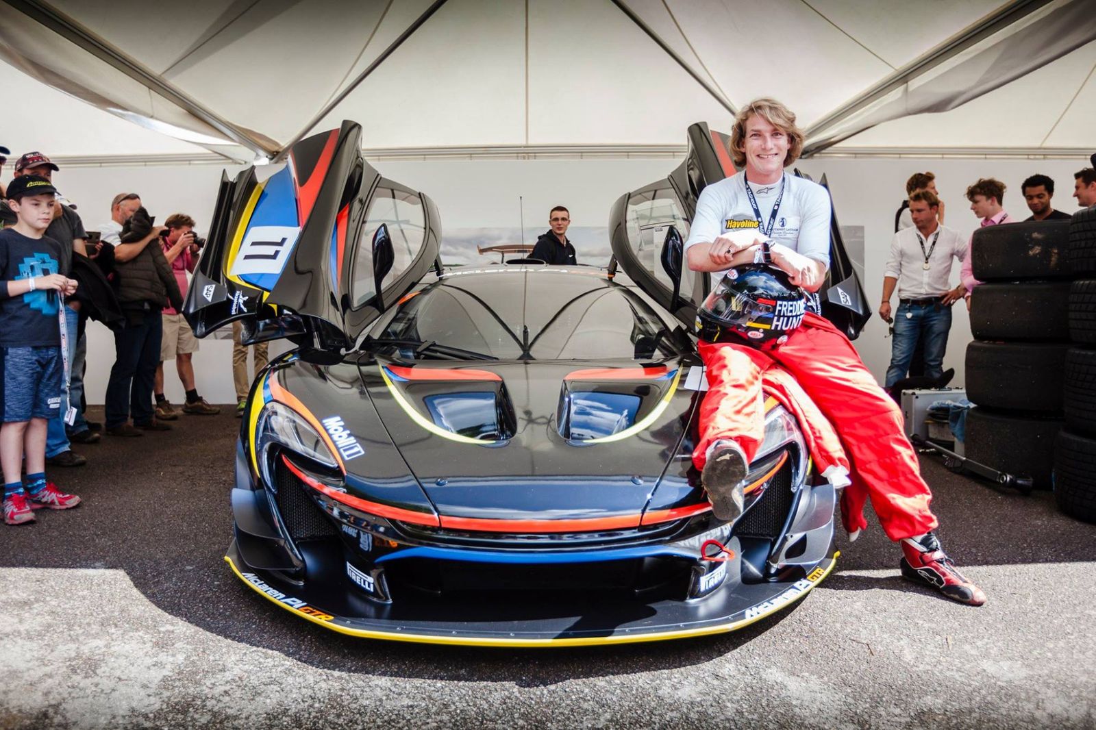To mark 40 years since James Hunt won the F1 World Championship, McLaren produced a P1 GTR in the familiar black with red, yellow and blue stripes, a livery Hunt originally based on his Wellington College colours. Credit: DriveMag