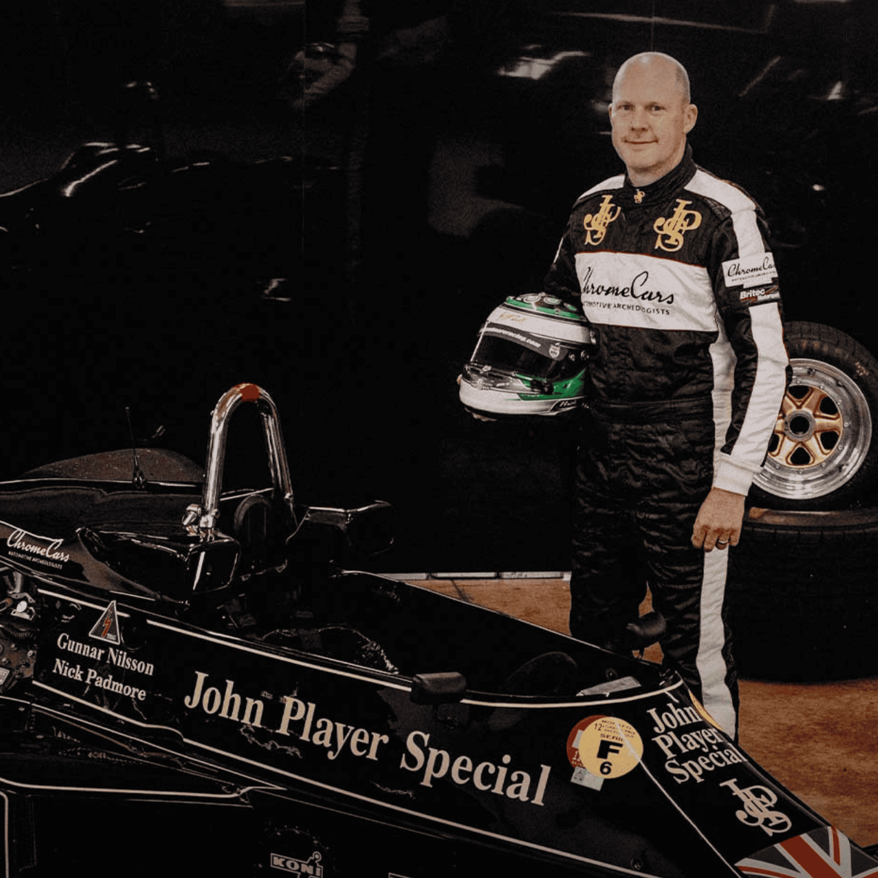 Nick Padmore next to historic F1 car. 